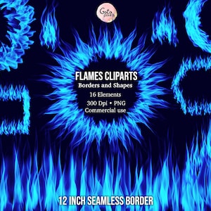 Realistische Blaue Flammen Clipart, Realistische Feuer Clipart, Flammen Png, Feuer Overlay, Blaue Flamme Overlay, Feuer Bordüren, Flammen Grafik