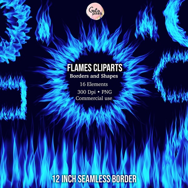 Realistic Blue Flames Clipart, Realistic Fire Clipart, Flames Png, Fire Overlay, Blue Flame Overlay, Fire Borders, Flame Graphics