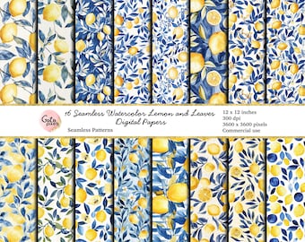 Watercolor Lemon Digital Paper: Seamless Fruit Pattern (Digital Download)