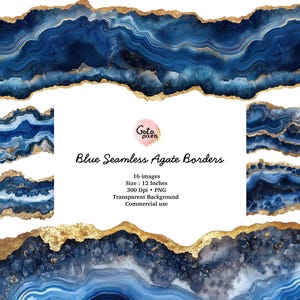 Blue and Gold Agate Borders: Seamless Clip Art (Digital Download)