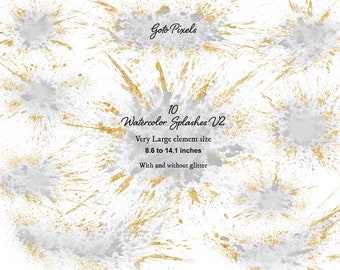 Gray Watercolor Glitter Clipart: Splashes & Splotches (PNG Digital Download)