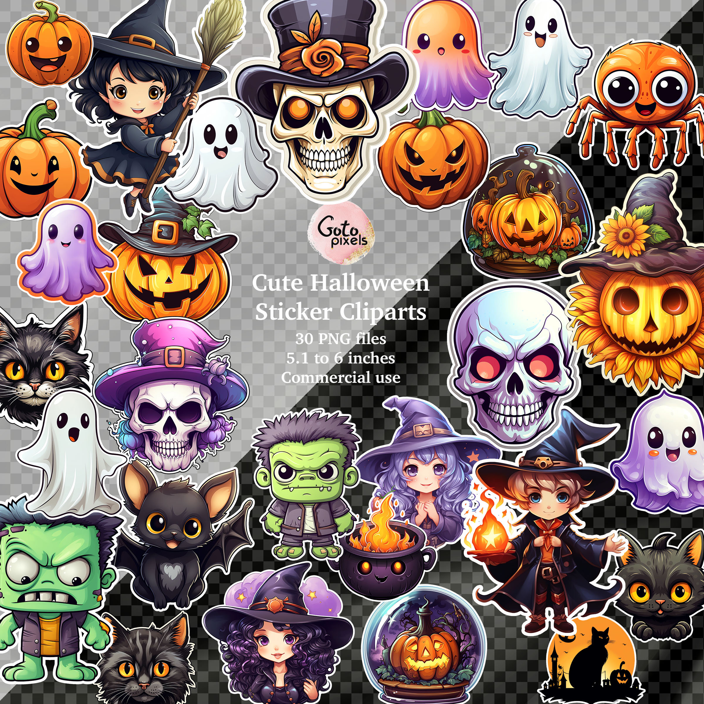 Halloween Sticker Pack Digital Stickers Pack, Halloween Sticker Bundle ...