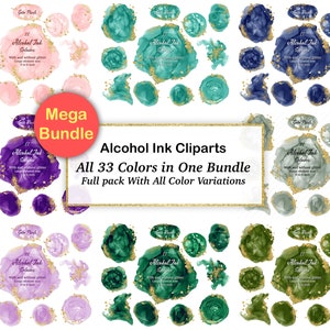 Mega Bundle Alkohol Tinte Cliparts Set 1, Alkohol Tinte Grafiken für Logo Hintergrund, Einladung, Hochzeit, kommerzielle Nutzung Instant Download