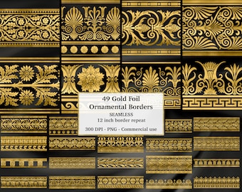 Gold Foil Ornate Borders Clipart: Seamless Scrapbook Elements (Digital Download)