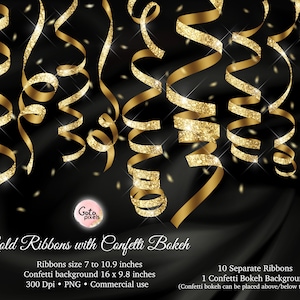 Gold Glitzerband Clip Art - Lockenbänder im png Format - Konfetti Bokeh Hintergrund - direkter Download für kommerzielle Nutzung