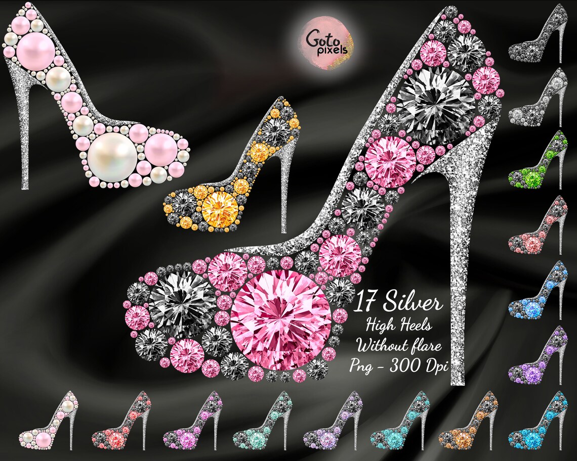 Diamond Shoe With Silver Digital File Diamond High Heels Png | Etsy