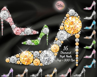 Diamond Shoe PNG digital file Diamond High Heels png Digital file download Diamond Pearl Rhinestone High Heels Digital Clip Arts Fashion