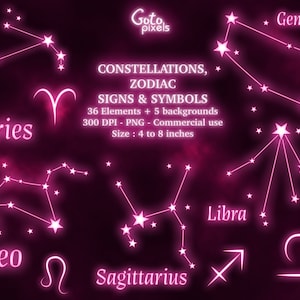 Roze Gloeiende Dierenriem Sterrenbeelden Clipart, sterrenbeeld tarot nachthemel png, Sterrenbeelden PNG clipart, Astrologie Hemelse Clip Art