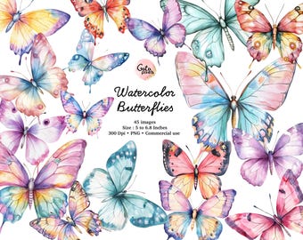 Watercolor Butterfly Clipart: Pink & Yellow PNG Images (Digital Download)