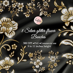 Gouden Bloemen Clipart, Zilveren Bloemen Illustraties, Gouden Folie Bloemen, Botanische PNG, Gouden Planten, Digitale Download, Gratis Commercieel Gebruik
