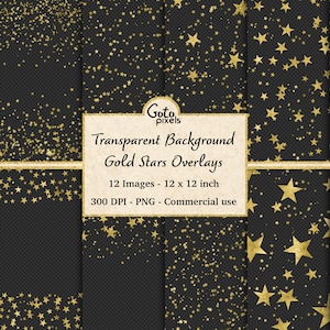 Gold Star Overlays, sterrenhemel nacht gouden ster patronen in PNG formaat met transparante achtergronden instant download commercieel gebruik