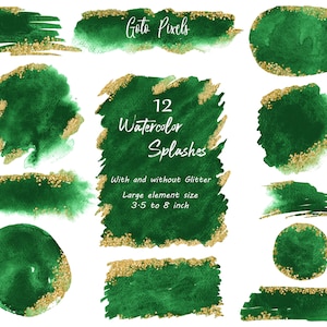 Emerald Watercolor glitter clipart, Splashes and Splotches clip art,Watercolor Backgrounds,Digital PNG files,Logo Background,logo background