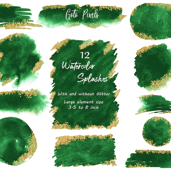 Emerald Watercolor glitter clipart, Splashes and Splotches clip art,Watercolor Backgrounds,Digital PNG files,Logo Background,logo background