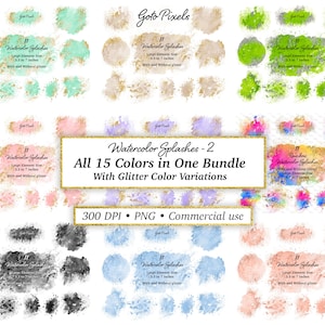 Watercolor Splash Graphics Bundle: Glitter Clipart (PNG, PDF Download)