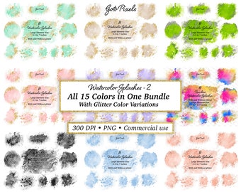 Watercolor Splash Graphics Bundle: Glitter Clipart (PNG, PDF Download)