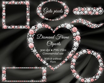 Pink Diamond Frames Clipart: Heart, Square, Round (PNG Digital Download)