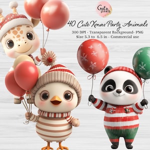 Weihnachten Tiere Clipart Bundle, Weihnachten Baby Tiere Clipart, Süße Tiere PNG, Süße Weihnachtstiere, kommerzielle Nutzung