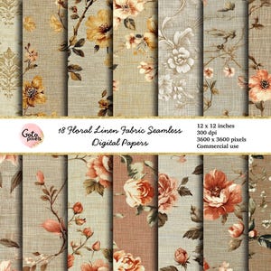 Florales Leinen Digital Papier, druckbares Scrapbook Papier Holz Planken Hintergründe, nahtlose rustikale Blume, sofortiger Download für kommerzielle Nutzung
