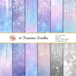 Gefrorene Eiszapfen Digital Paper - Gefrorene Eiszapfen Hintergrund - Gefrorene Winter Eis und Schneeflocke Hintergründe zum ausdrucken, Scrapbook Papier zum ausdrucken