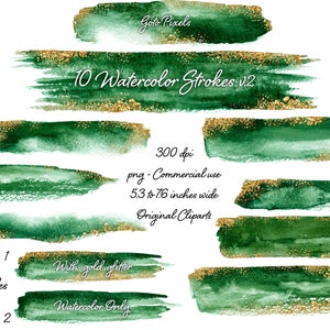 Emerald Watercolor Brush Strokes, Emerald Watercolor Clipart, Splash clipart Brush Strokes,Hand-drawn Clip Art, Branding and Logo Background