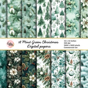Aquarel groene kerst digitaal papier, naadloze aquarel texturen afdrukbaar plakboekpapier, instant download voor commercieel gebruik