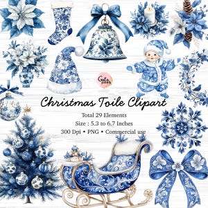 Clipart Toile na Boże Narodzenie, Clipart Toile De Jouy, Clipart Blue Chinoiserie na Boże Narodzenie, Clipart Grandmillenial Christmas PNG, Clipart Blue Toile