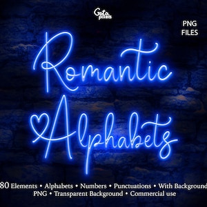 Neon letters clipart, Blue neon alphabet clipart, Digital neon font, Neon numerals, Neon overlays, Neon numbers, valentine neon alphabet PNG
