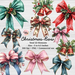 Watercolor Christmas Bows Clipart: Holiday PNG (Digital Download)