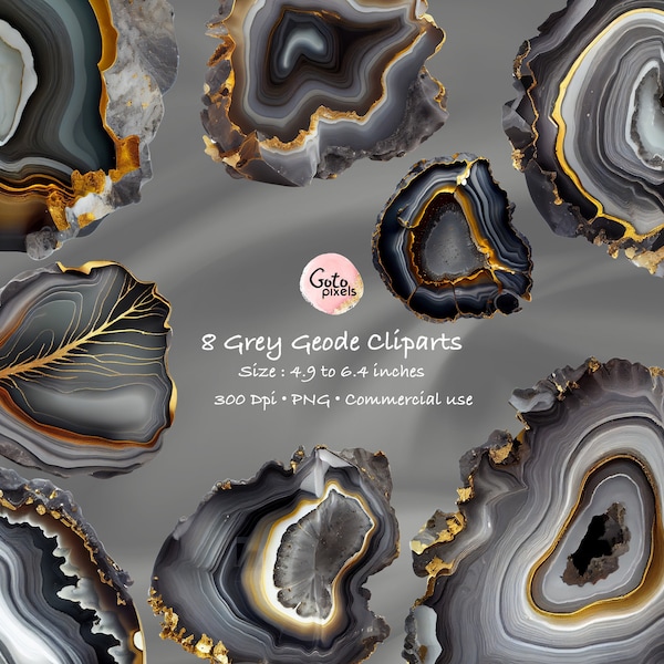Gray Geode slices clipart, Agate slice clipart, Stone slice clipart, Gemstone slice png, Stone crystal png, Crystals and stones, PNG