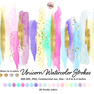 Unicornio acuarela pincel trazos clipart, arco iris y piedra acuarela de oro trazos, acuarela logo pincel de pintura de fondo trazos gráficos de arte 94
