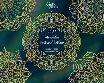 Gouden mandala-clipart: glinsterende png-afbeeldingen (digitale download)