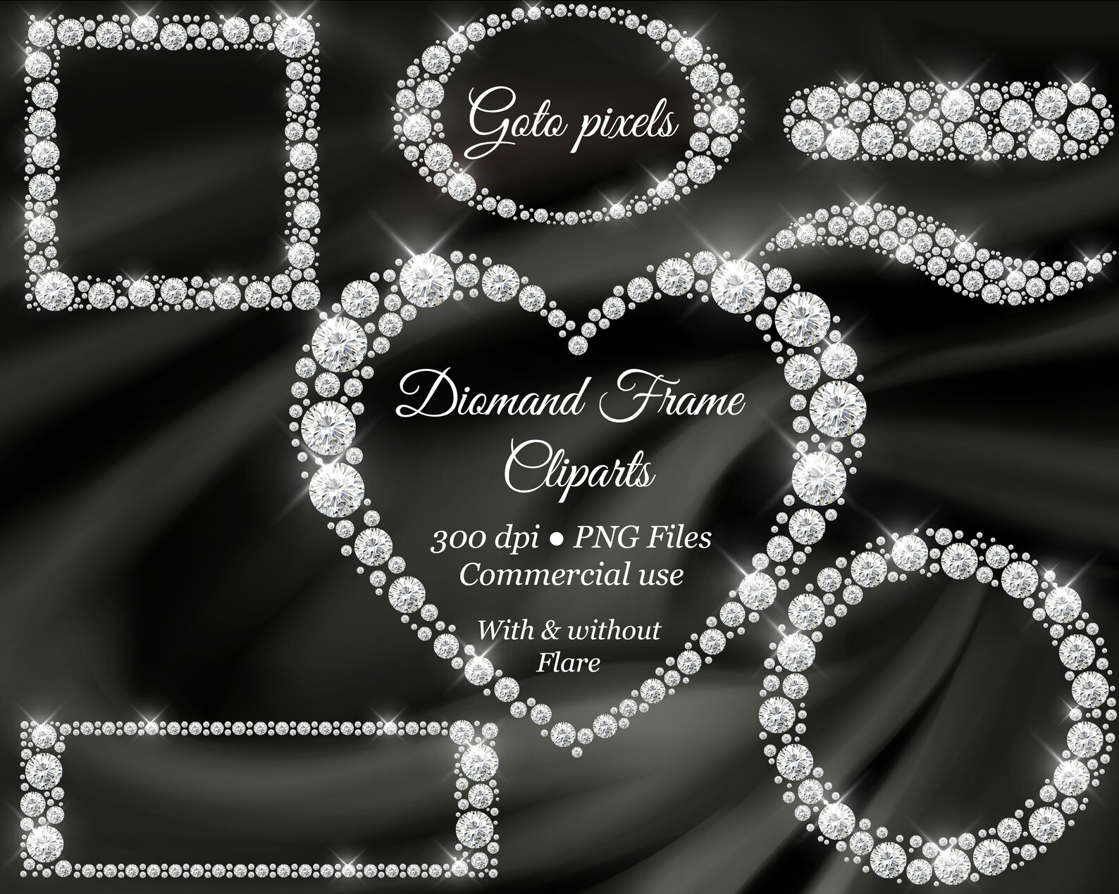 White Diamond Frame Clipart, White Diamond Borders Overlay, Glitter