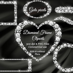 White Diamond Frame Clipart, White Diamond Borders Overlay, Glitter Gems Clip Art, Diamond Heart shape, Square Frames, Usage commercial