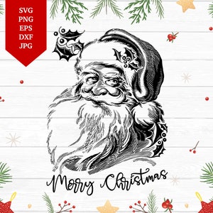 | SVG de Noël vintage | SVG de Santa Head Santa Face SVG Noël svg Noël Clipart Vacances Svg Png Dxf Silhouette