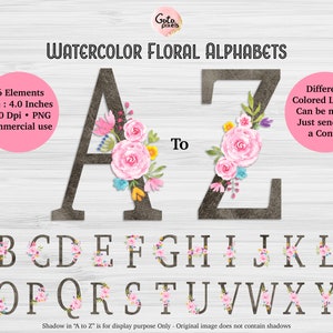 Floral alphabet clipart, Letters clipart,Wedding Clipart,Flower clipart,Watercolor hand painted letter Clipart,Instand download