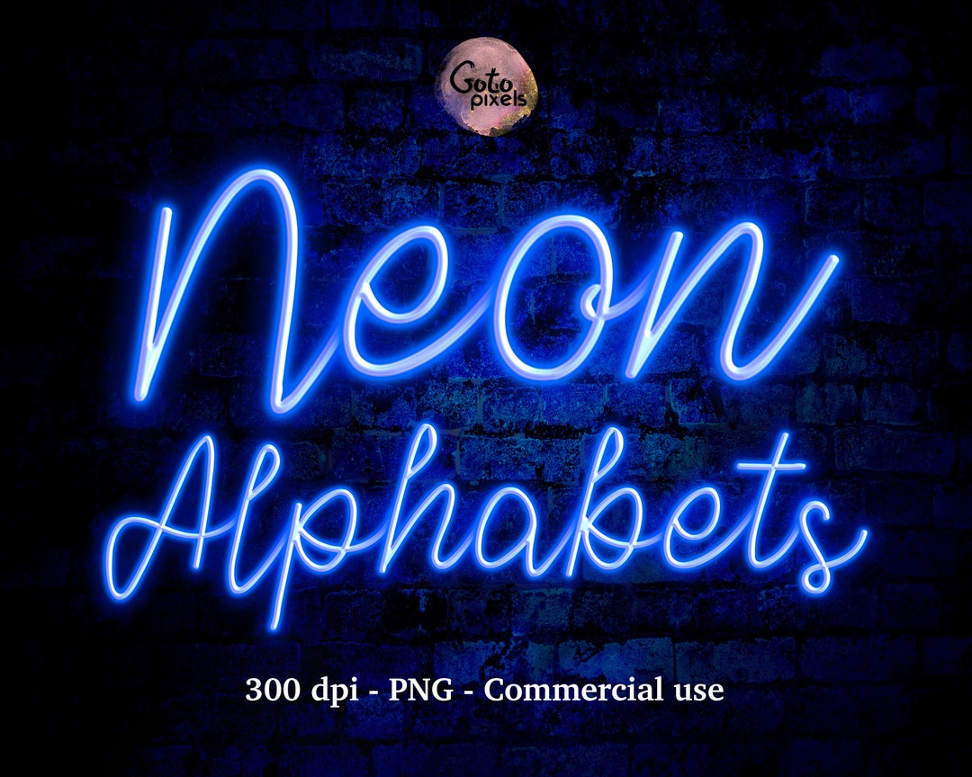 Blue Neon Alphabet Clipart, Neon Letters Clipart, Digital Neon Font ...