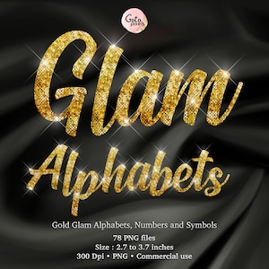 Gold Foil alphabet digital clipart PNG file format. Letters and numbers digital clip art, gold letters and numbers glitter clip art 305