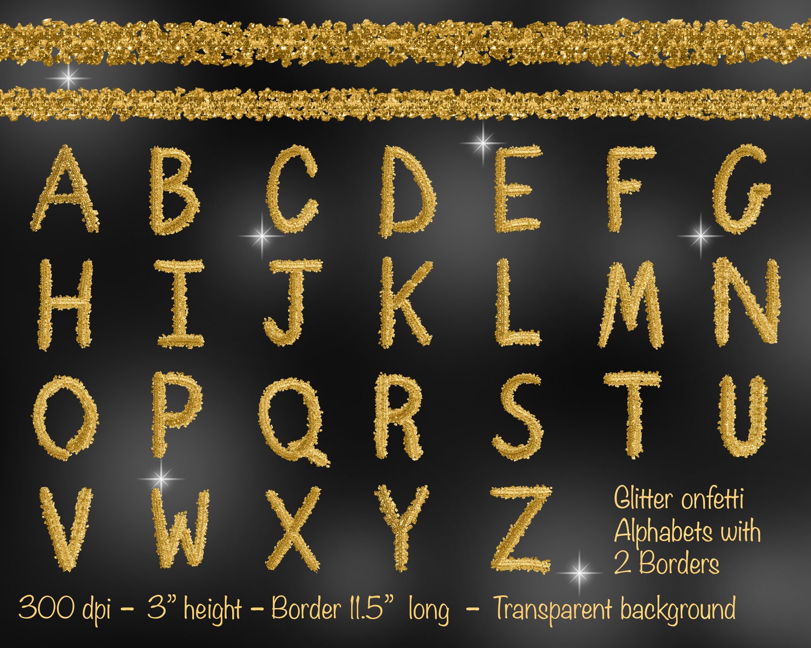 Gold Glitter Alphabet Clip Art Digital Glitter Alphabets | Etsy
