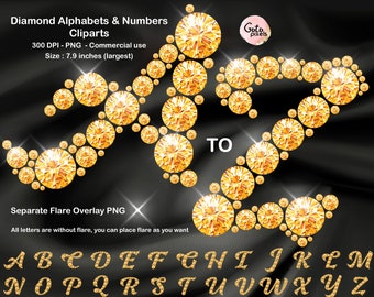 Yellow Diamond alphabet script digital PNG clip art Letters, numbers and symbols Clip Art Yellow sparkle rhinestone letters Instant download