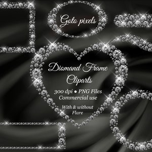 Diamond Frame Clipart: Glitter Gems, Heart, Square (PNG Digital Download)