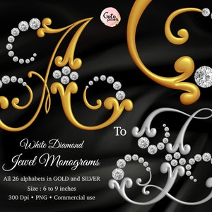 Gold & Silber Diamant Alphabet Clipart: Hochzeits-Monogramm (digitaler Download)