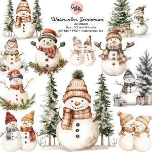Bonhomme de neige aquarelle clipart PNG, Clipart Noël aquarelle, bonhommes de neige Noël, clipart hiver aquarelle, décoration de Noël pour cartes