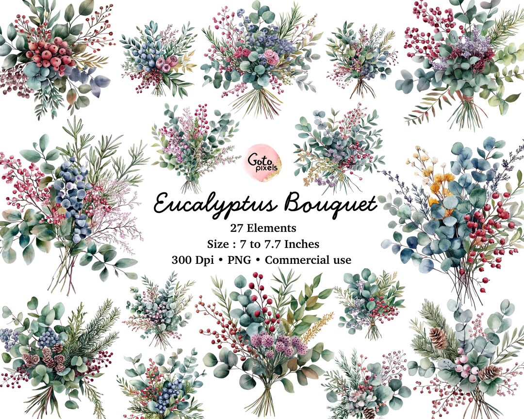 Eucalyptus Bouquet Clipart: Wedding Greenery PNG (digital Download) - Etsy