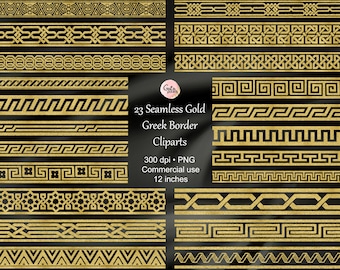 Gold Greek Border Clipart: Seamless Foil Borders (Digital Download)