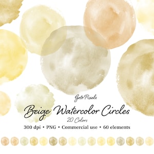 Beige Watercolor Circle Clipart: Logo Design Elements (PNG Digital Download)