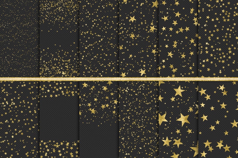 starry night gold star patterns in PNG format with transparent backgrounds instant download commercial use Gold Star Overlays