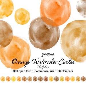 Orange Watercolor Circle Clipart: Logo Shapes (PNG Digital Download)