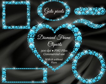 Blue Diamond Frame Clipart: Heart, Square, Round (PNG Digital Download)
