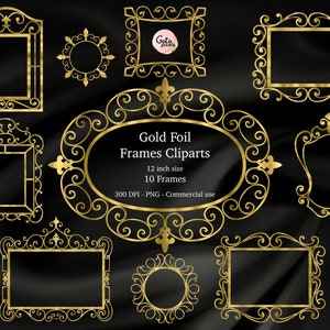 Gold Foil Frames Clip Art: Transparent PNG (Digital Download)