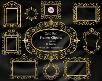 Gold Foil Frames Clip Art: Transparent PNG (Digital Download)
